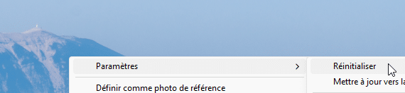 Menu contextuel Réinitialser Lightroom Classic