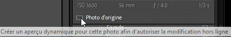 Photo d'origine et création d'aperçu dynamique dans Lightroom Classic