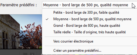 Liste des paramètres prédéfinis d'exportation avec Lightroom Classic