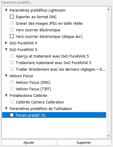 Les paramètres prédéfinis de l'utilisateur Lightroom Classic