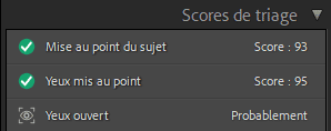 Panneau Score de triage dans Lightroom Classic