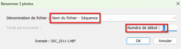 Renommer fichier - séquence dans Lightroom Classic