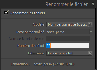 Renommer fichier avec (x sur y) dans Lightroom Classic
