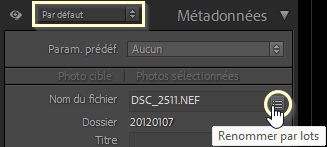Renommer par lot dans Lightroom Classic