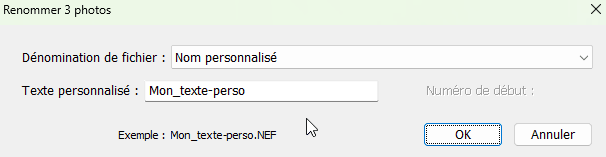 Renommer en texte personnalisé dans Lightroom Classic
