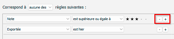 Ajouter ou supprimer des règles de conditions dans les collections dynamiques de Lightroom Clavier