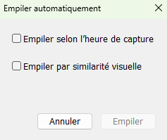 Boîte de dialogue, Empiler automatiquement dans Lightroom Classic