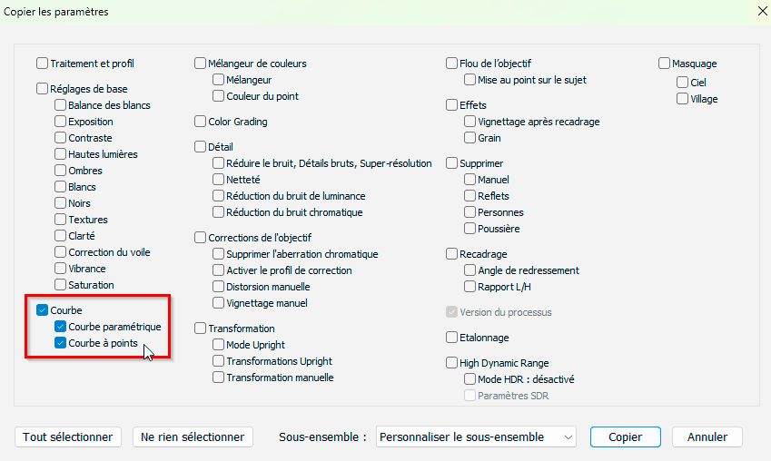 Copier les paramètres de Développement dans Lightroom Classic