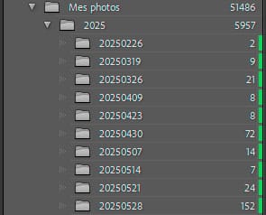 Filtre par libellés de couleur dans le panneau Dossiers de Lightroom Classic