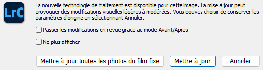 Mettre à jour toutes les photos du Film fixe de Lightroom Classic