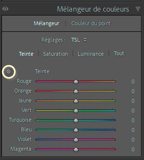 Outil cible du mélangeur de couleurs de Lightroom Classic
