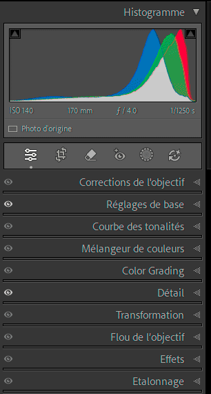 Les panneaux de réglages du module développement de Lightroom Classic