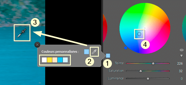 Pipette et couleurs prédéfinis dans Color Grading de Lightroom Classic