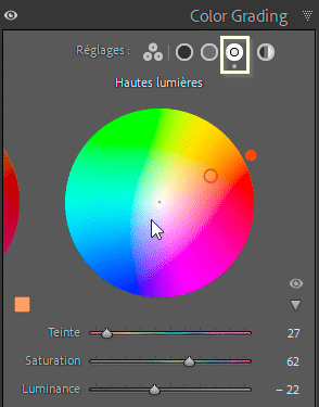 Réglages des Hautes lumières de Color Grading dans Lightroom Classic