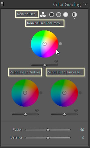 Réinitialiser les réglages du panneau Color Grading de Lightroom Classic