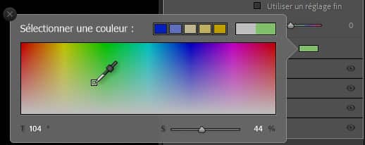 Palette de couleurs permettant une compensation de teinte dans Lightroom Classic