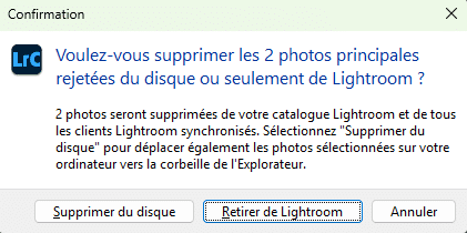 Suppression des photos rejetées