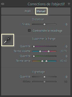 Suppression manuelle de la frange des aberrations chromatiques dans Lightroom Classic