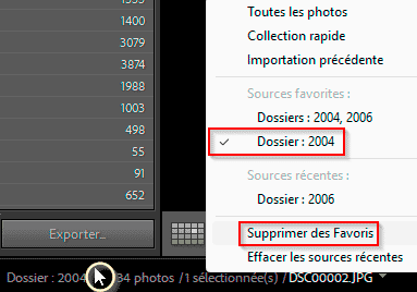 Supprimer un dossier des Favoris