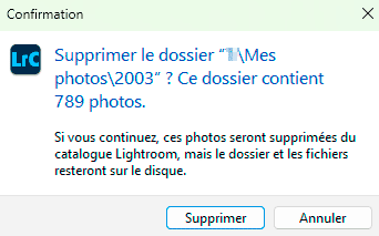 Supprimer un dossier dans Lightroom Classic