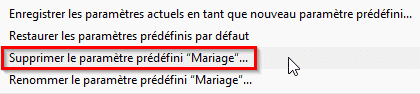 Supprimer le paramètre prédéfini dans Lightroom Classic