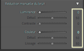 Valeur réglage Couleur après application de la réduction de bruit par l'IA