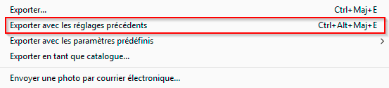 Exporter avec les réglages précédents dans Lightroom Classic