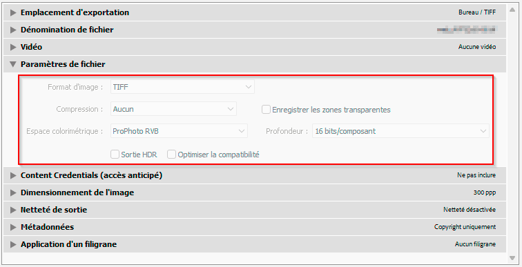 Sélection de paramètres prédéfinis d'exportation multi lots dans Lightroom Classic