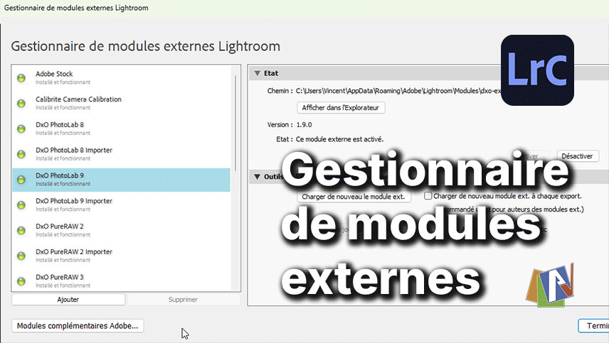 Gestionnaire de modules externes dans Lightroom Classic