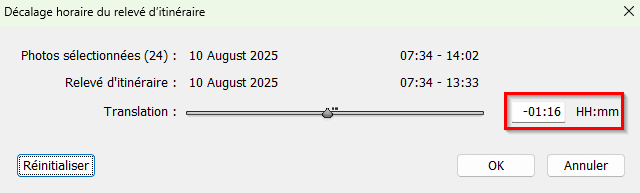 Correction de décalage horaire du relevé d'itinéraire dans Lightroom Classic