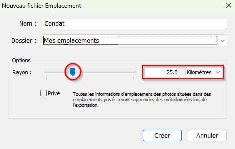 Options du panneau Emplacements enregistrés dans Lightroom Classic