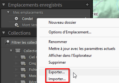 Exporter ou Importer un Emplacement enregistré dans Lightroom Classic