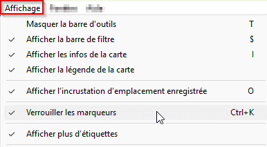 Menu Affichage du module Cartes de Lightroom Classic