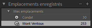 Panneau Emplacements enregistrés de Lightroom Classic