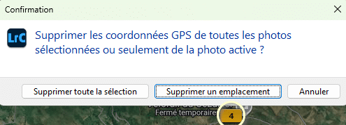Supprimer les coordonnées GPS de toutes les photos sélectionnées dans Lightroom Classic