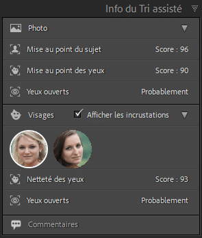 Panneau Info du Tri assisté de Lightroom Classic