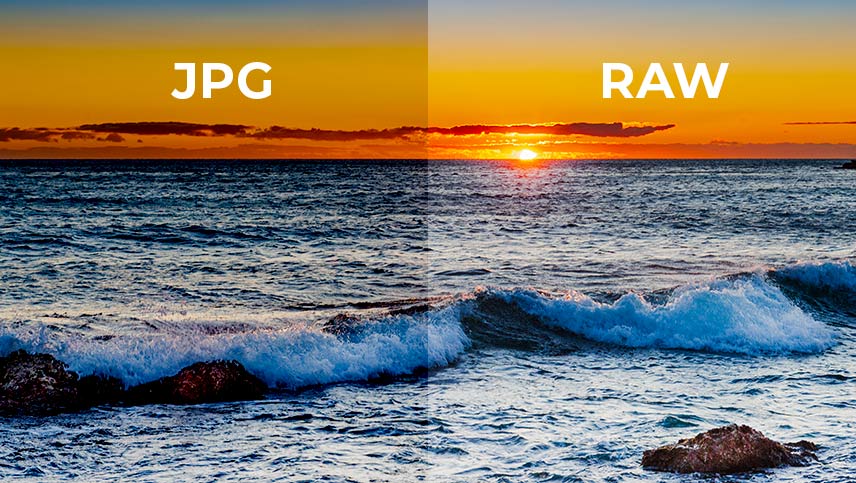 Développement d'un coucher de soleil dans Lightroom Classic entre un fichier RAW et JPG