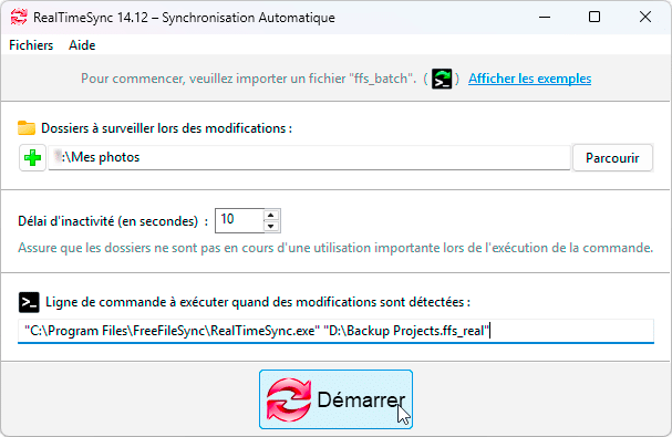 Configuration d'une tâche automatisée de synchronisation dans FreeFileSync avec RealTimeSync.